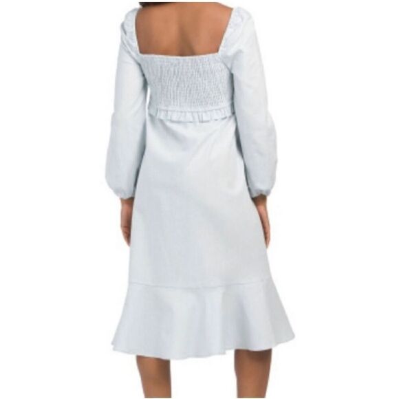 7 For All Mankind Women's Light Blue Linen Smocked Square Neck Midi Dress Large - Picture 13 of 13